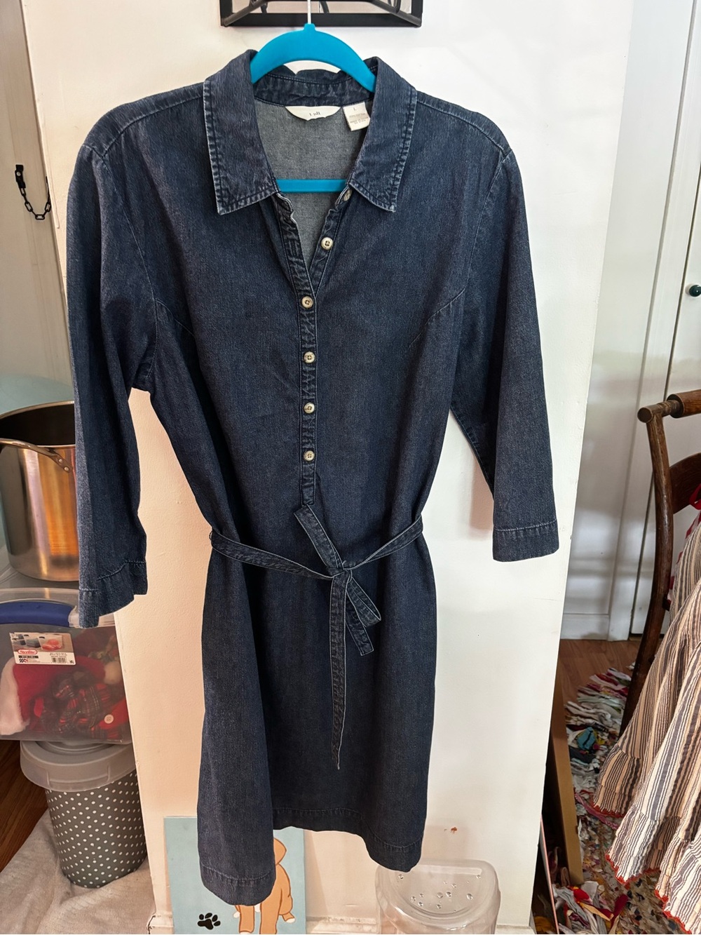J. Jill Dark Blue Denim Midi Shirt Dress with Tie Belt